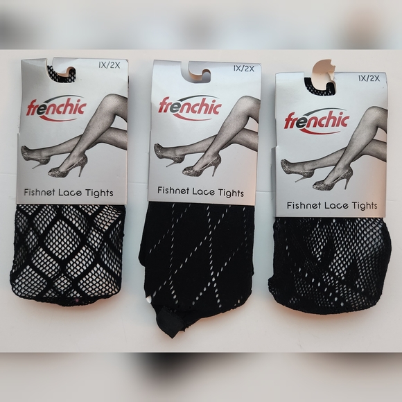 Frenchi Black Fishnet Lace Tights Trio - Picture 1 of 4
